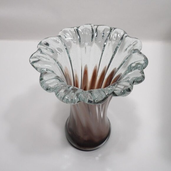 Vintage Hand Blown Art Glass Vase Purple Fused Clear Decorative Display - Picture 5 of 13